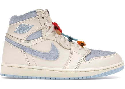 Женские кроссовки Jordan 1 High OG, айвори/голубые