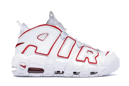 Мужские кроссовки Nike Air More Uptempo, белые с красной окантовкой