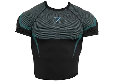 Мужская футболка Gymshark Onyx 5.0 бесшовная облегающая, черная с синим логотипом