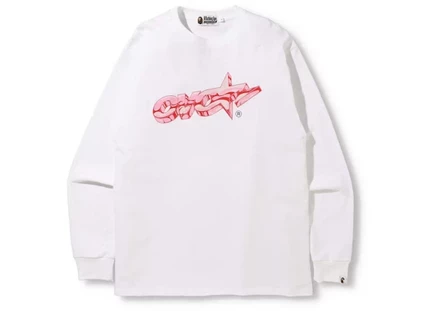 Мужская футболка Bape x OVO с длинным рукавом, белая