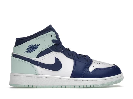 Детские кроссовки Jordan 1 Mid, темно-синие с мятным