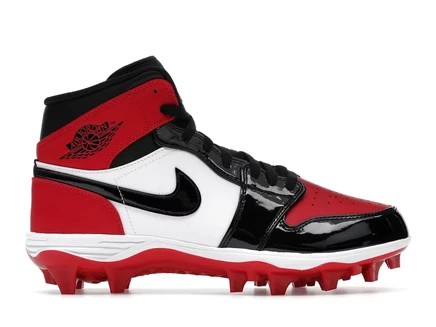 Мужские кроссовки с шипами Jordan 1 Mid TD Cleat Bred Toe, красно-бело-черные