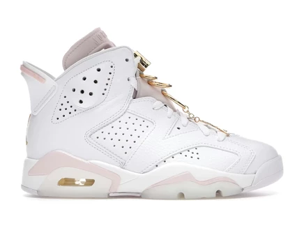 Женские кроссовки jordan 6 retro gold hoops, бело-золотые