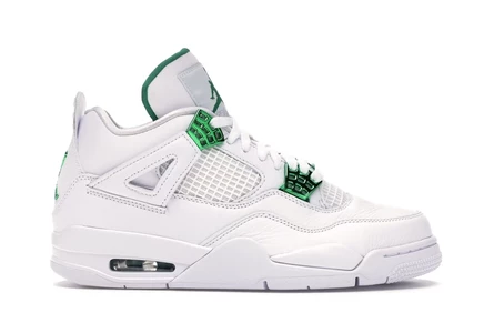 Мужские кроссовки jordan 4 retro metallic green, бело-зеленые