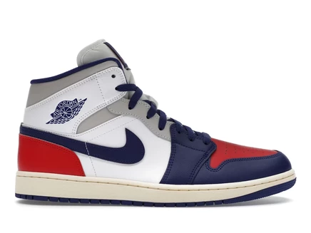 Мужские кроссовки jordan 1 mid, бело-красно-серо-синие