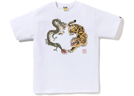 Мужская футболка Bape Japan Culture Тигр и Дракон, белая