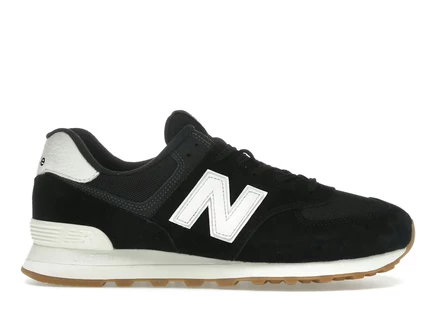 Мужские кроссовки New Balance 574, черно-белые с коричневой подошвой