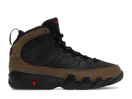 Детские кроссовки Jordan 9 Retro Olive (2024), черные с оливковым