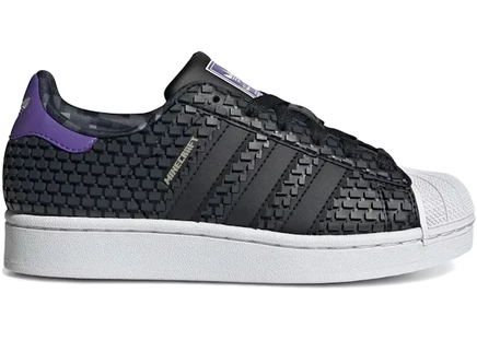 Детские кроссовки Adidas Superstar Minecraft Enderman, черно‑белые/фиолетовые