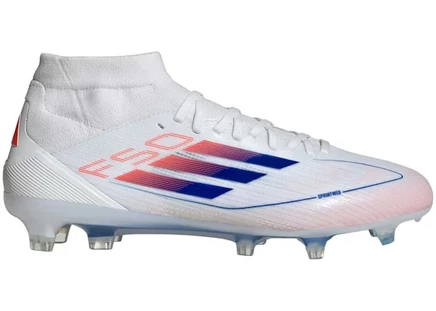 Женские бутсы Adidas F50 Pro Mid-Cut FG, бело-голубо-красные