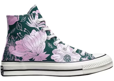 Женские кеды Converse Chuck Taylor All Star 70 Hi Vintage Floral, темно-зеленые и розовые