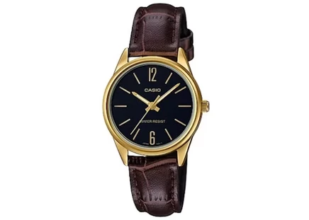 Мужские часы Casio LTP-V005GL-1B, корпус из нержавеющей стали 34 мм, кожаный ремешок, черный циферблат