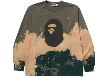 Мужская футболка Bape Tie Dye Ape Head с длинным рукавом, бежевая