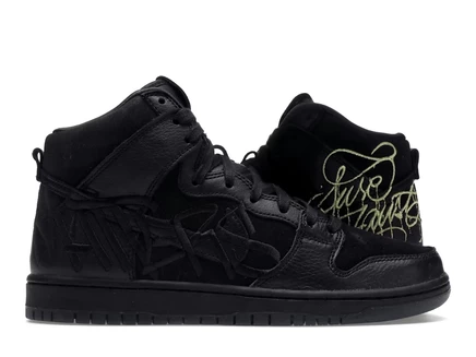Мужские кроссовки Nike SB Dunk High FAUST, чёрно-золотые