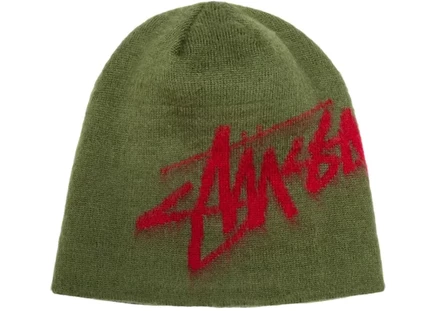 Мужская шапка-бини Stussy Brushed Out Stock Skullcap, оливковая