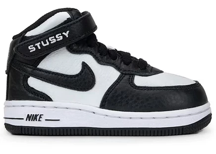 Детские кроссовки Nike Air Force 1 Mid Stussy, серо-черно-белые