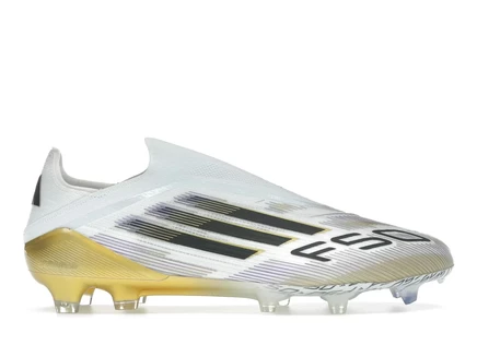 Мужские бутсы Adidas F50 Laceless FG, бело-черно-золотые