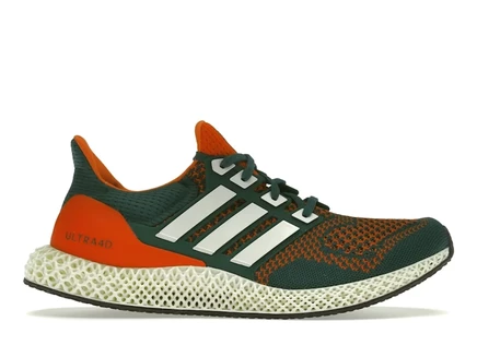 Мужские кроссовки Adidas Ultra 4D Miami Hurricanes, зелёно-оранжевые