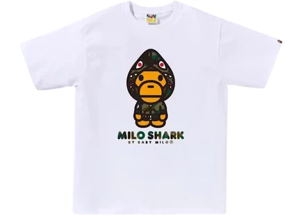 Мужская футболка Bape 1st Camo Milo Shark FZH, бело-зеленая