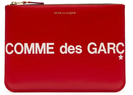 Мужской кошелек Comme des Garcons SA5100HL «Huge Logo» из кожи с золотистой фурнитурой, красный