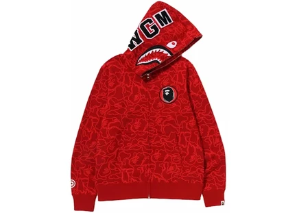 Мужская худи на молнии Bape Shark line camo, красная