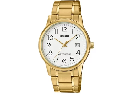 Мужские часы Casio MTP-V002G-7B2, корпус 37 мм из нержавеющей стали, кварцевые, с белым циферблатом