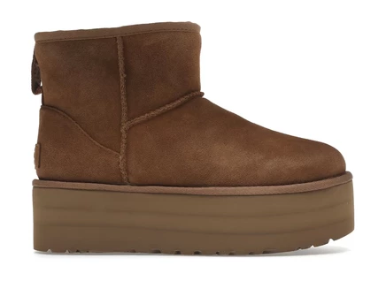 Женские ботинки UGG Classic Mini Platform, замшевые с шерстяной подкладкой, платформа 5 см, каштановые