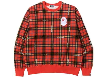 Мужской свитшот Bape Logo Check свободного кроя, красный