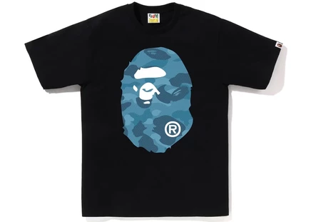 BAPE Honeycomb Camo Big Ape Head Tee Black Blue black blue