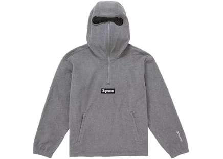 Мужское худи Supreme Polartec с маской и молнией, серое