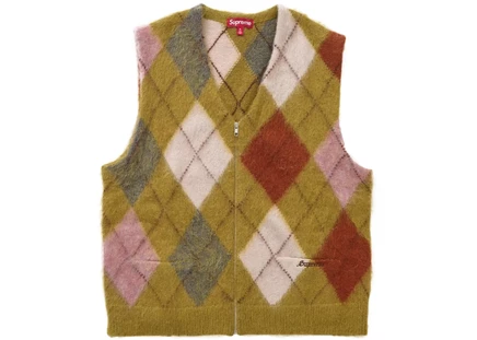 Жилет Supreme Brushed Argyle на молнии, оливковый