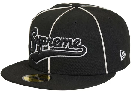 Supreme x New Era Piping Script Logo Cap Black black