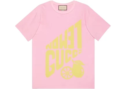 Женская футболка Gucci Lemon с принтом лимона, розово-желтая