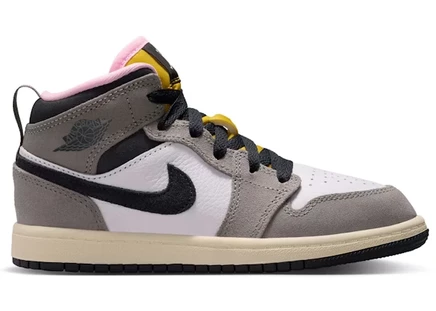 Детские кроссовки Jordan 1 Mid SE PS, бело/серые