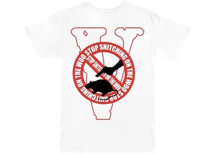 Мужская футболка Pop Smoke x Vlone «Stop Snitching», бело-красная