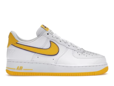 Мужские кроссовки Nike Air Force 1 Low Retro Коби Брайант Lakers Home, белые с желтыми и фиолетовыми акцентами