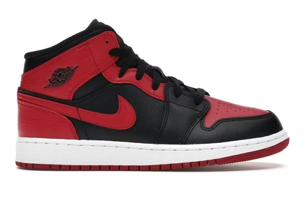 Детские кроссовки Jordan 1 Mid Banned, черно-красно-белые