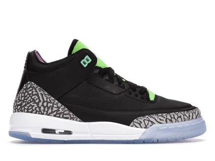 Детские кроссовки Jordan 3 Retro Electric Green, черно-бело-неоново-зеленые