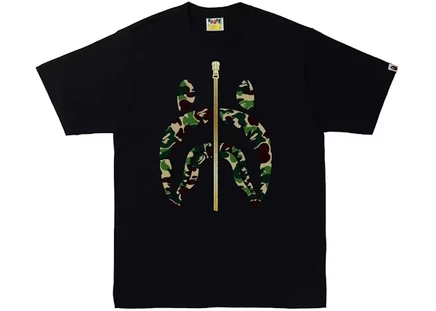 Мужская футболка Bape ABC Camo Gold Zip Shark, черно-зеленая