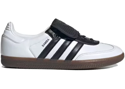Мужские кроссовки Adidas Samba LT бело-черные с коричневой подошвой