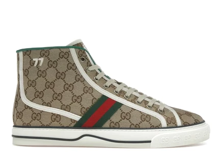 Мужские высокие кеды Gucci Tennis 1977, бежевые с GG-принтом