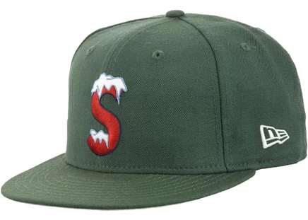 Унисекс бейсболка Supreme S Logo New Era, ярко-оливковая