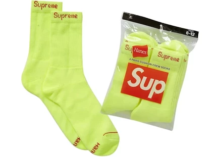 Унисекс носки Supreme Hanes 4 пары, флуоресцентно-желтые
