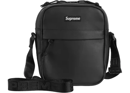 Унисекс сумка через плечо Supreme кожаная, черная