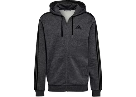 Мужское худи Adidas Essentials Fleece 3-Stripes на молнии, темно-серый меланж