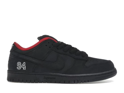Мужские низкие кроссовки Nike SB Dunk Low Supreme 94 с красными шнурками, черные