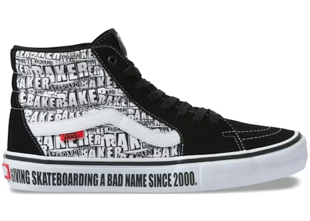Мужские кеды Vans Sk8-Hi Baker Skateboards, черно-белые