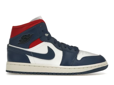 Женские кроссовки Jordan 1 Mid, бело‑сине‑красные