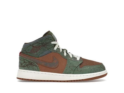 Jordan 1 Mid Treeline (GS) archaeo brown/treeline/coconut milk/light olive