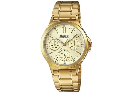 Часы Casio MTP-V300G-9A стальные, золотой циферблат